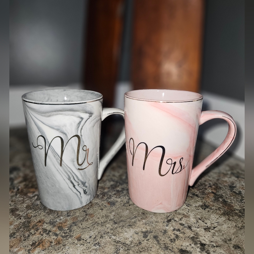 Mr & Mrs Ceramic Marble Coffee Mug Set Of 2 Wedding Bridal Shower Anniversery